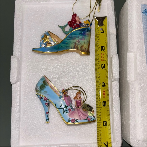 Bradford Exchange Disney Once Upon a Slipper Ornaments Sleeping Beauty and Ariel - Picture 12 of 15